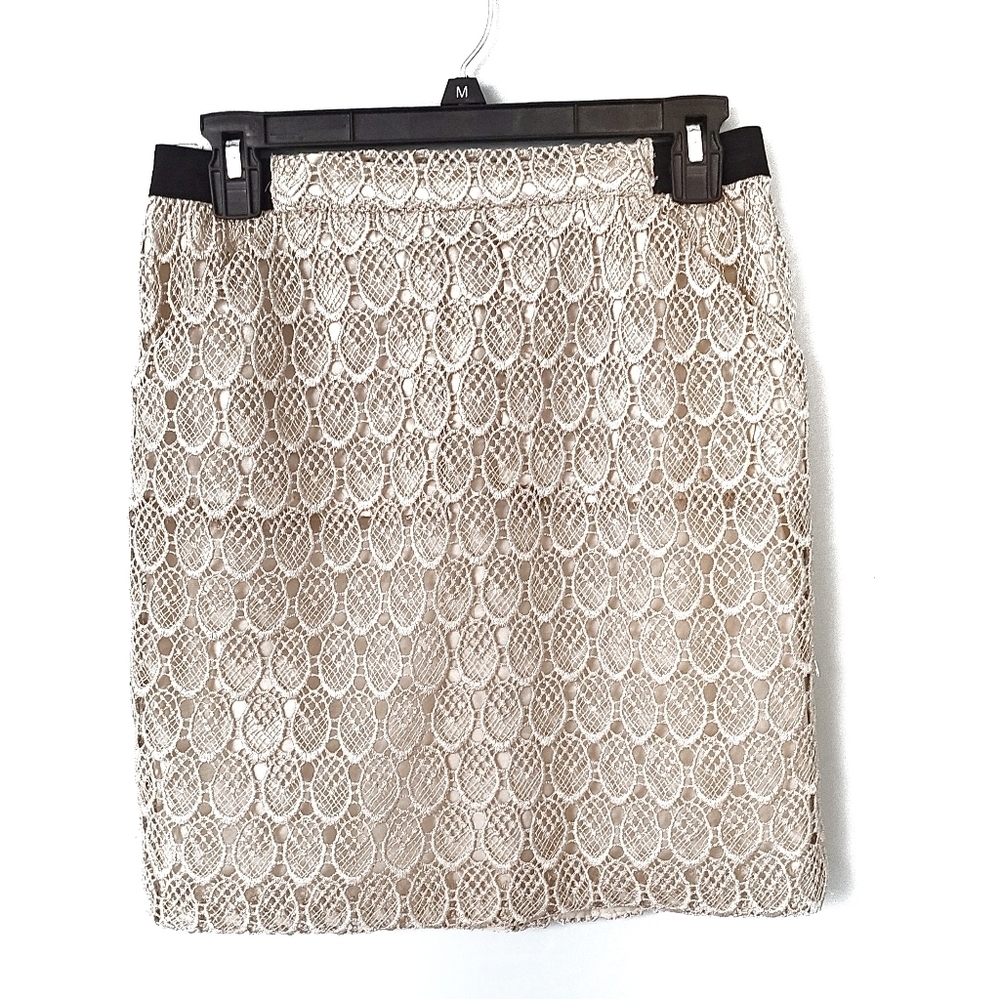 Harvey Faircloth Gold Metallic Eyelet Lace Silk Mini Skirt Size 4